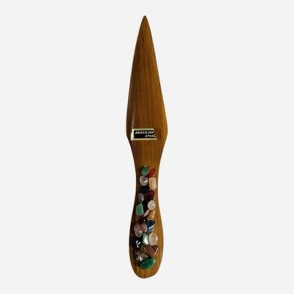 Brazilian Stone Wood Gemstone Letter Knife Multi-Color Desk Accessory 9" Good